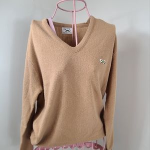 Vtg 70s 80s JC Penney The Fox Sweater Tan V-Neck Size Large